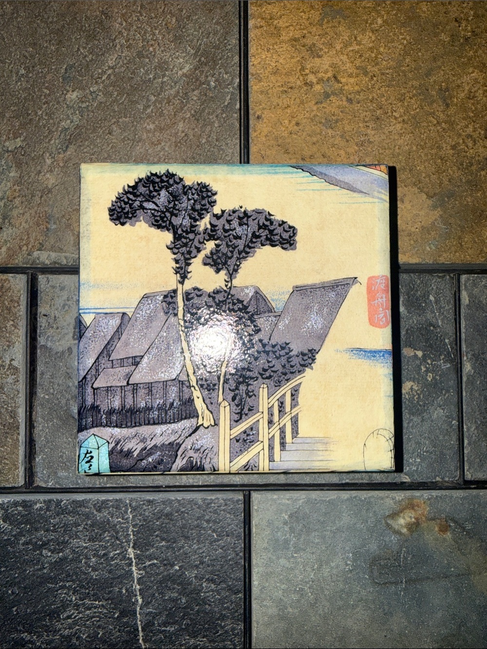 Hand-Painted Japanese Style Box with Boat Motif